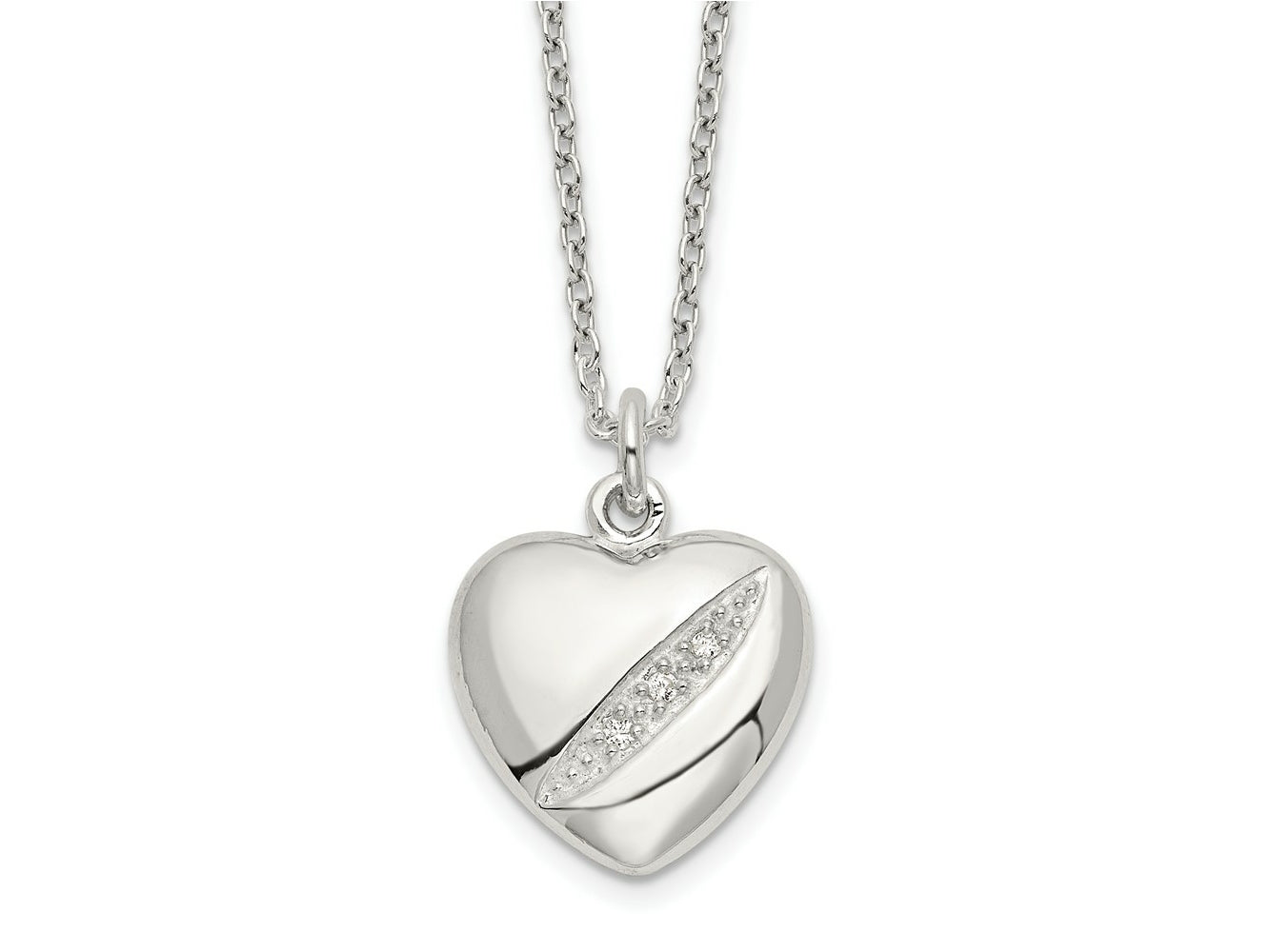 FJC Finejewelers 925 Sterling Silver CZ 16in with 2in ext Heart Necklace 16 Inches x 11 mm