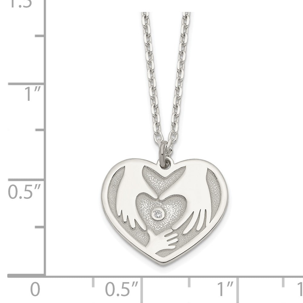 FJC Finejewelers 925 Sterling Silver CZ Hands in Heart Necklace 16 Inches x 16 mm