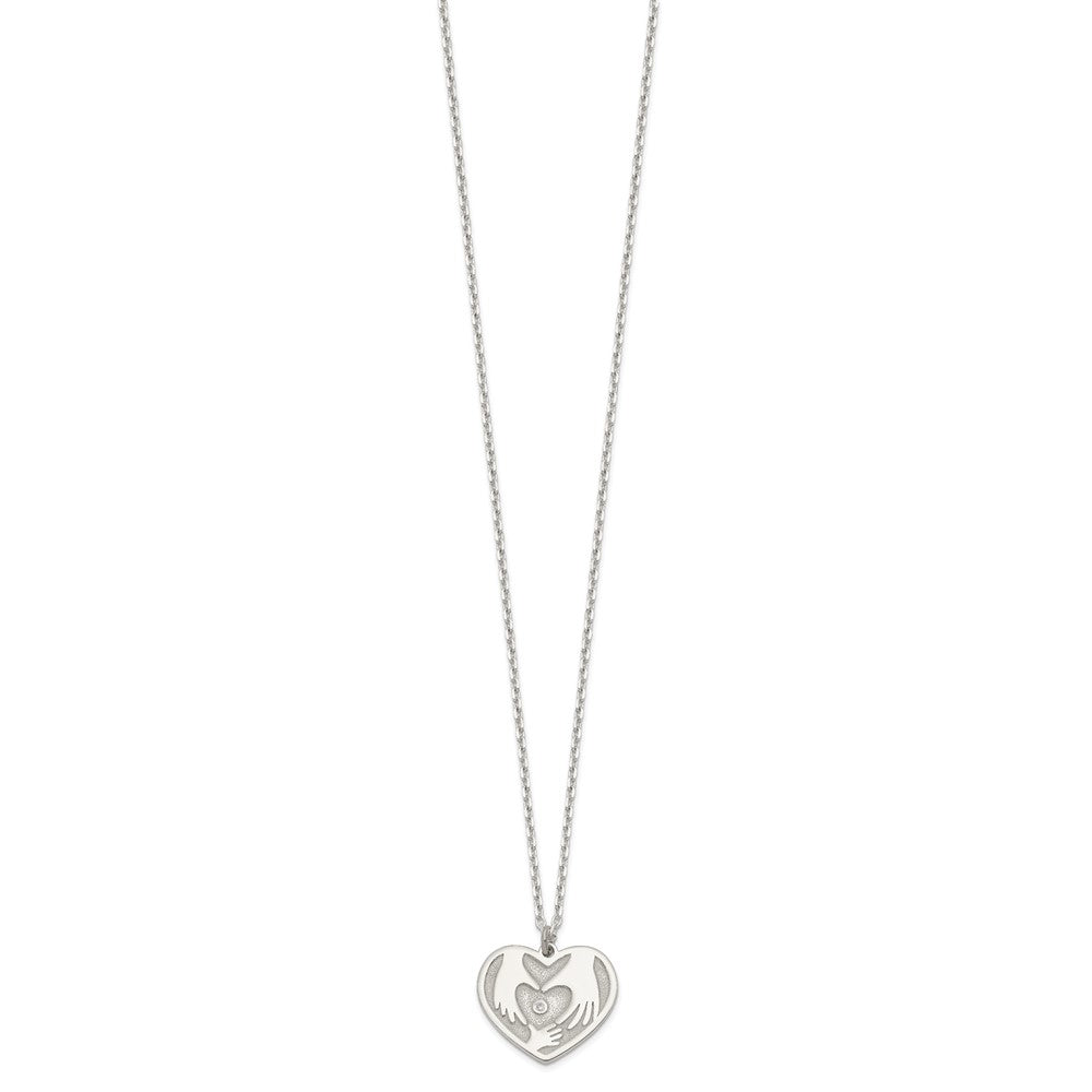 FJC Finejewelers 925 Sterling Silver CZ Hands in Heart Necklace 16 Inches x 16 mm