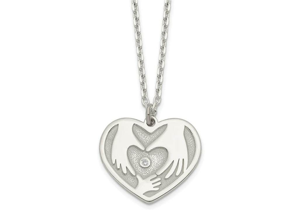 FJC Finejewelers 925 Sterling Silver CZ Hands in Heart Necklace 16 Inches x 16 mm