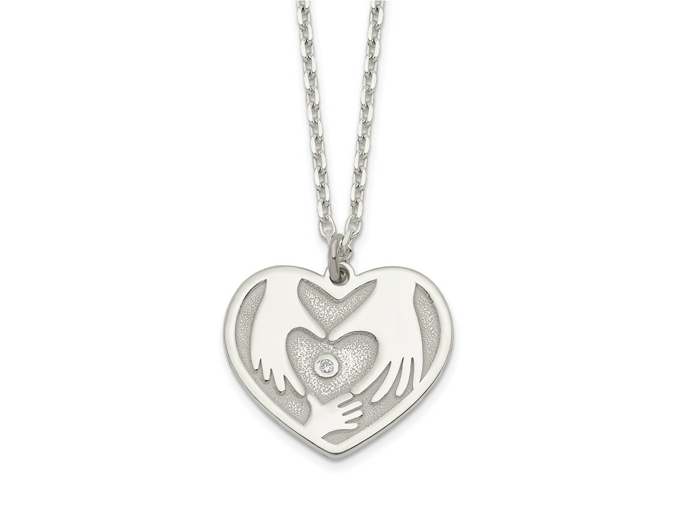 FJC Finejewelers 925 Sterling Silver CZ Hands in Heart Necklace 16 Inches x 16 mm