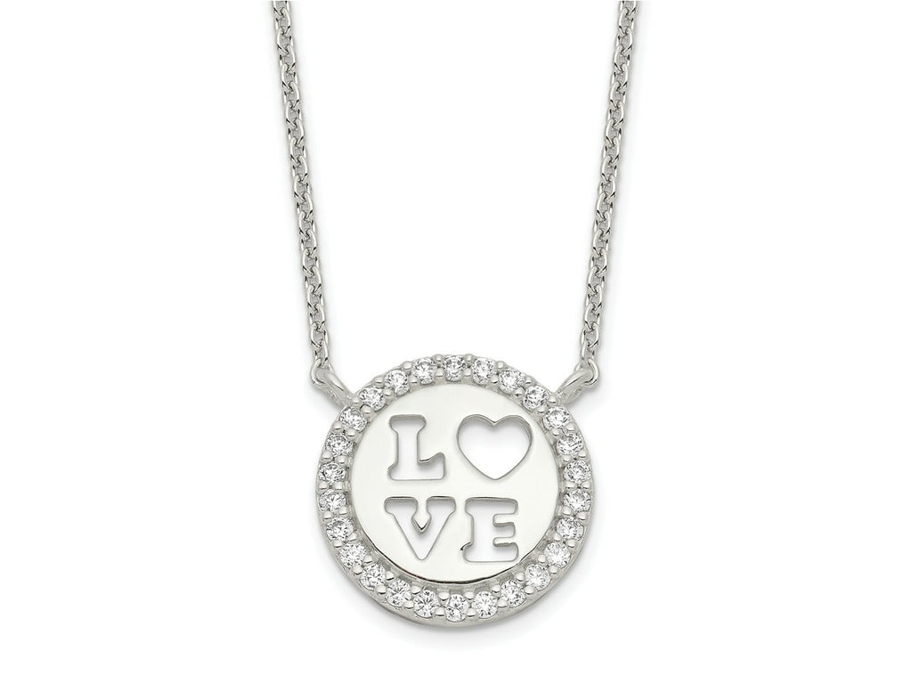 FJC Finejewelers 925 Sterling Silver Cable Polished CZ Love Necklace 18 Inches x 13 mm