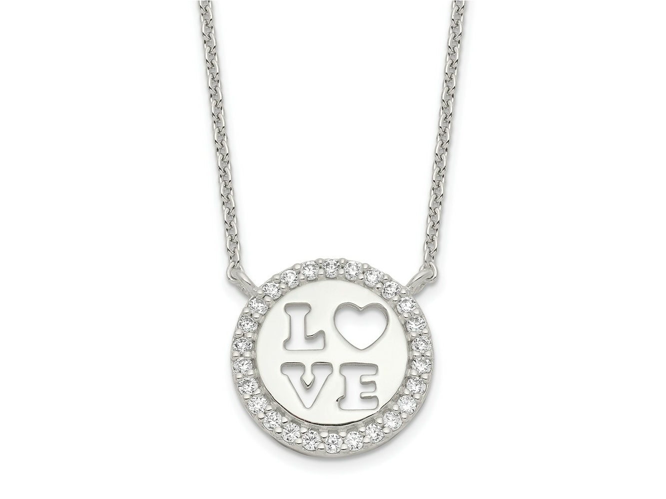 FJC Finejewelers 925 Sterling Silver Cable Polished CZ Love Necklace 18 Inches x 13 mm