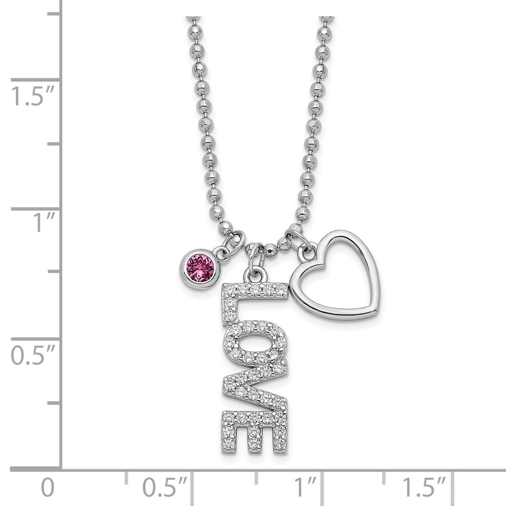 FJC Finejewelers 925 Sterling Silver CZ  Love and Heart Bead Chain Necklace 18 Inches x 5.7 mm
