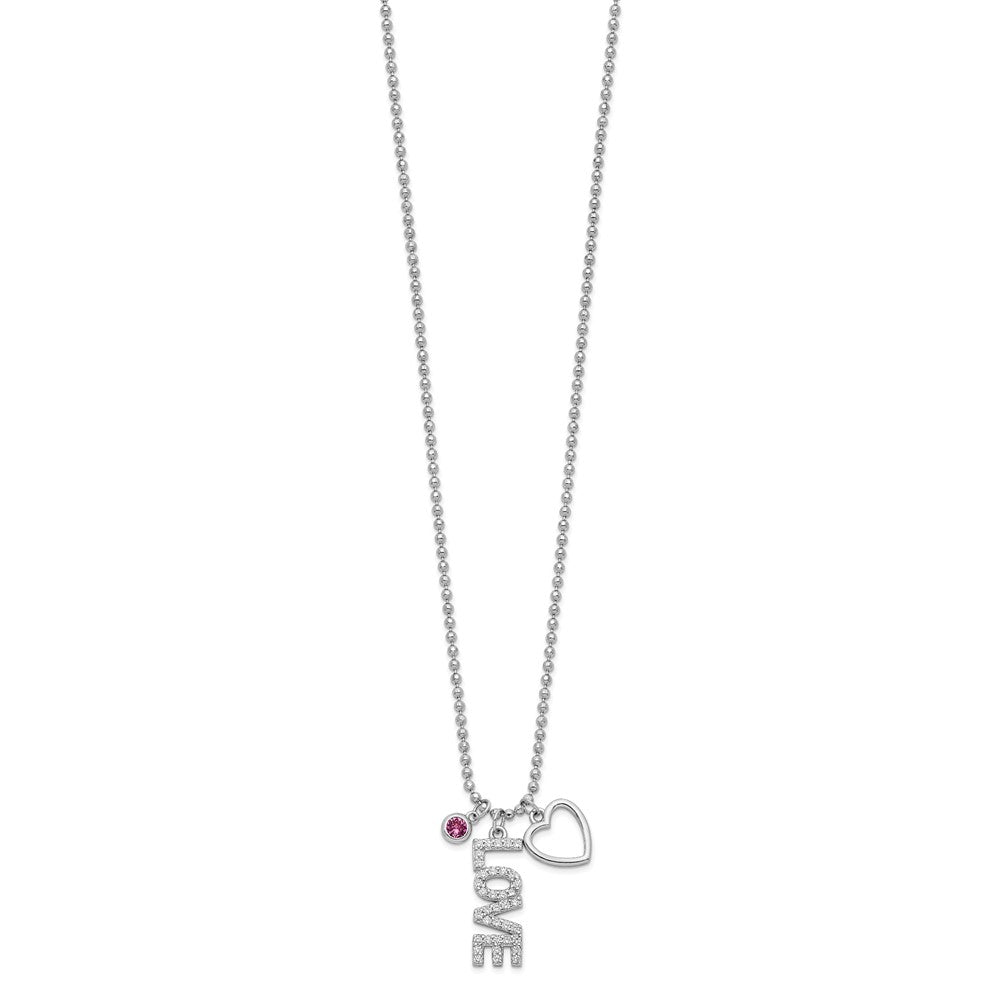 FJC Finejewelers 925 Sterling Silver CZ  Love and Heart Bead Chain Necklace 18 Inches x 5.7 mm