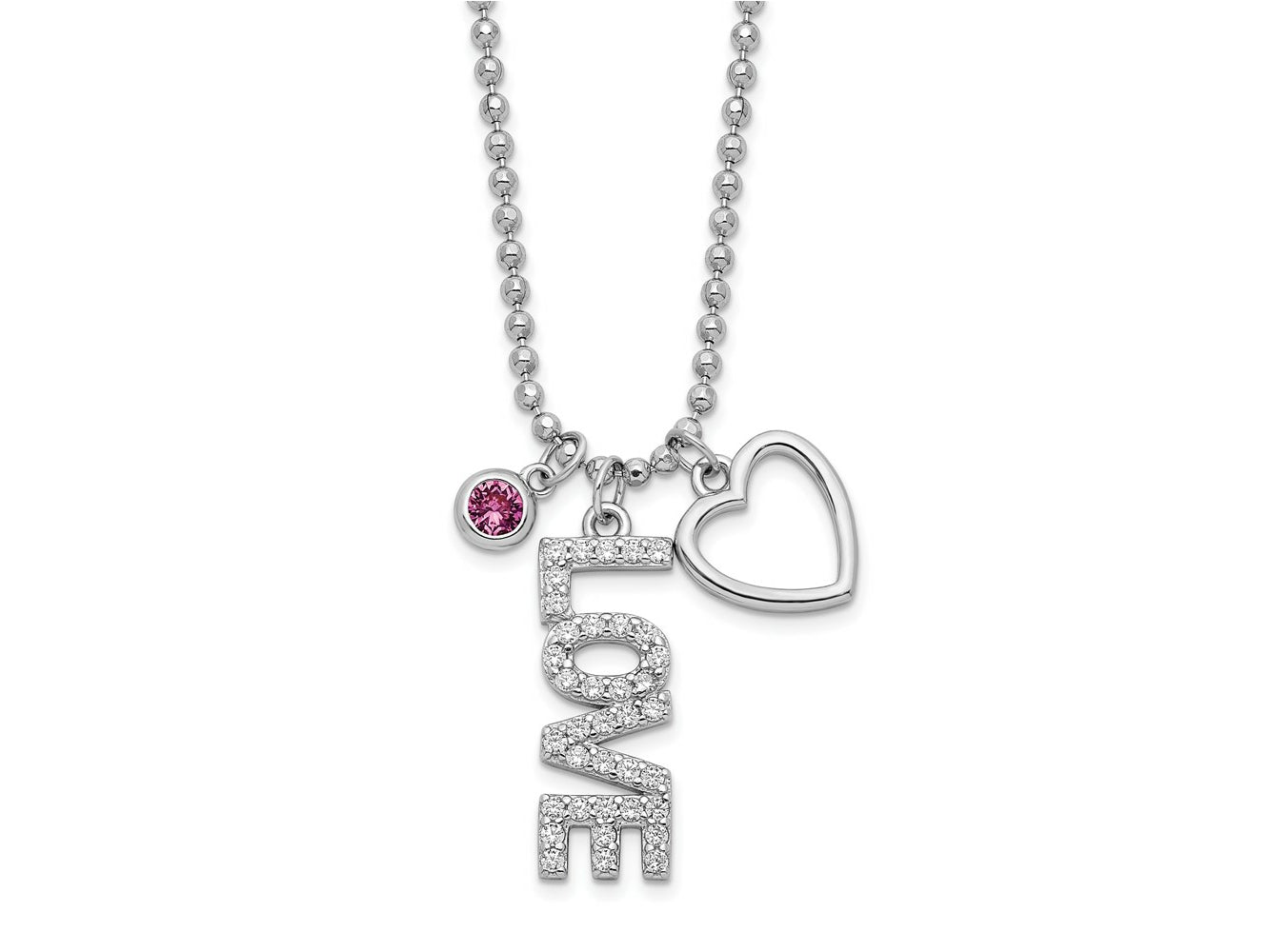 FJC Finejewelers 925 Sterling Silver CZ  Love and Heart Bead Chain Necklace 18 Inches x 5.7 mm