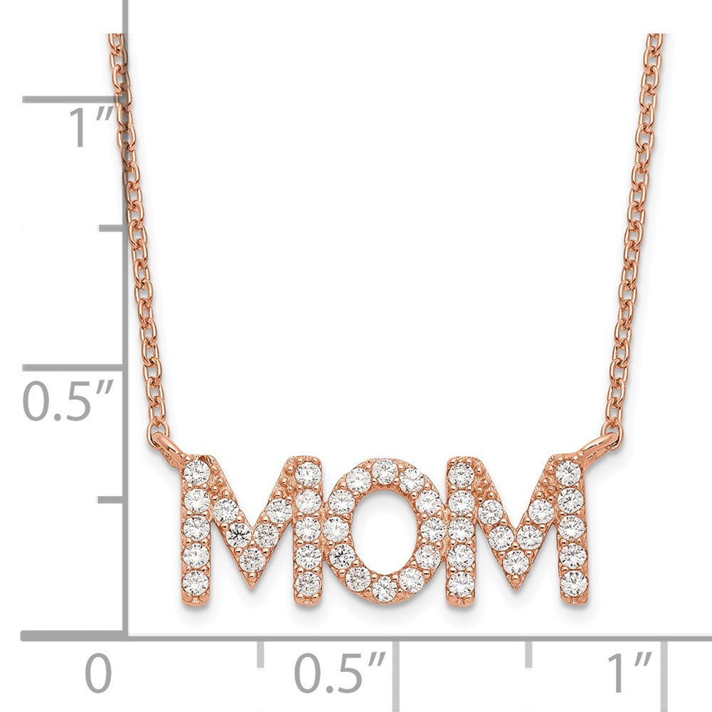 FJC Finejewelers 925 Sterling Silver Cable Polished Rose-tone CZ MOM 18in Necklace 18 Inches x 18 mm