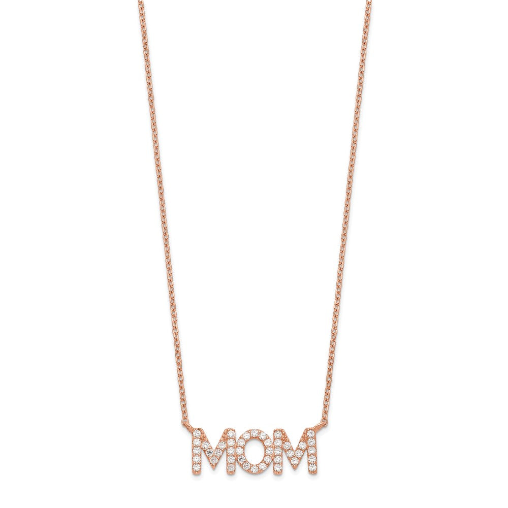 FJC Finejewelers 925 Sterling Silver Cable Polished Rose-tone CZ MOM 18in Necklace 18 Inches x 18 mm