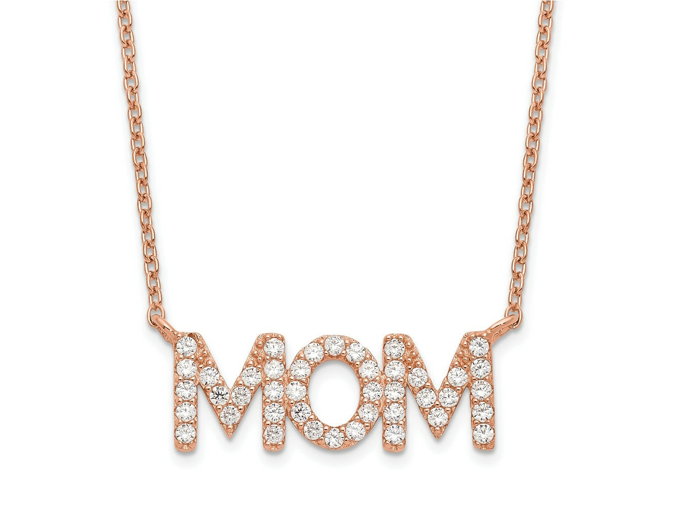 FJC Finejewelers 925 Sterling Silver Cable Polished Rose-tone CZ MOM 18in Necklace 18 Inches x 18 mm