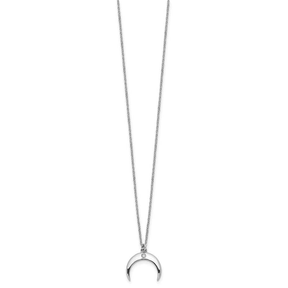 FJC Finejewelers 925 Sterling Silver Cable Rhodium Plated CZ Moon Necklace 16 Inches x 15 mm