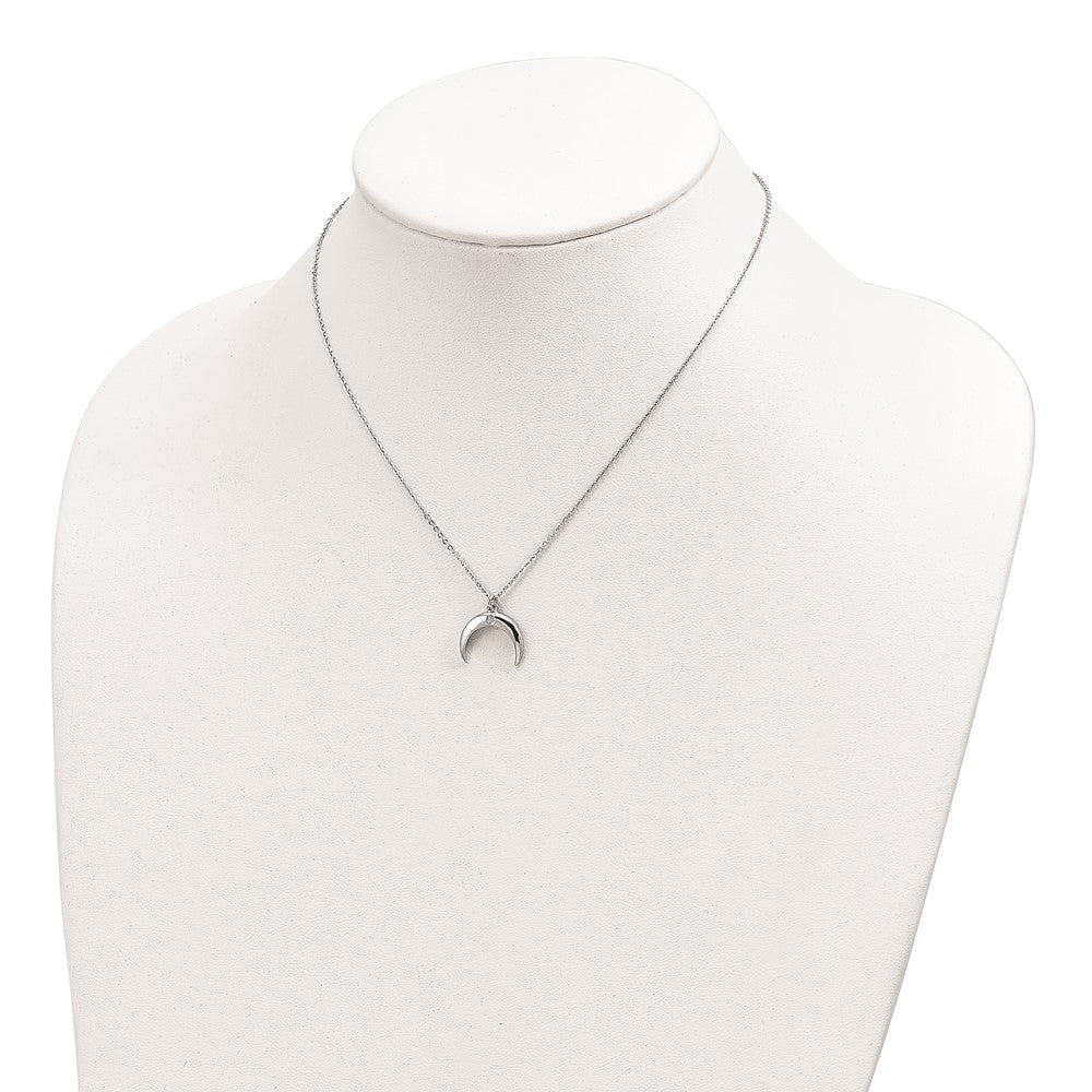 FJC Finejewelers 925 Sterling Silver Cable Rhodium Plated CZ Moon Necklace 16 Inches x 15 mm