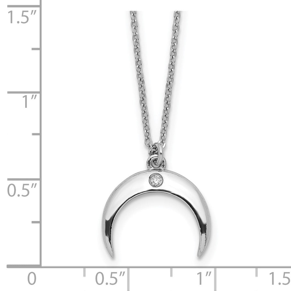 FJC Finejewelers 925 Sterling Silver Cable Rhodium Plated CZ Moon Necklace 16 Inches x 15 mm