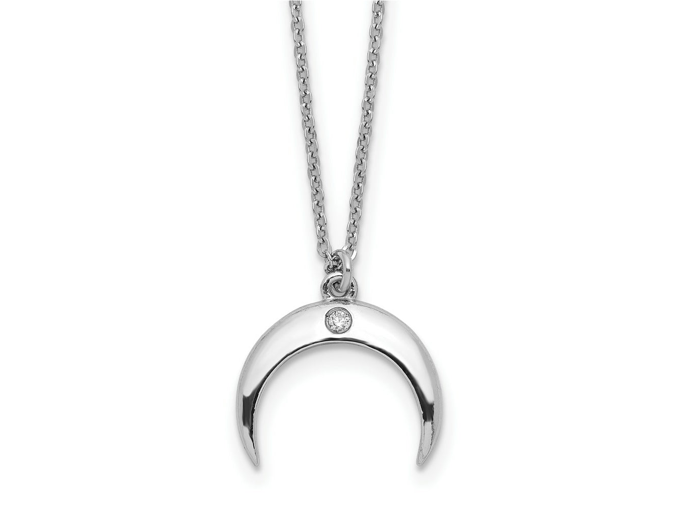 FJC Finejewelers 925 Sterling Silver Cable Rhodium Plated CZ Moon Necklace 16 Inches x 15 mm