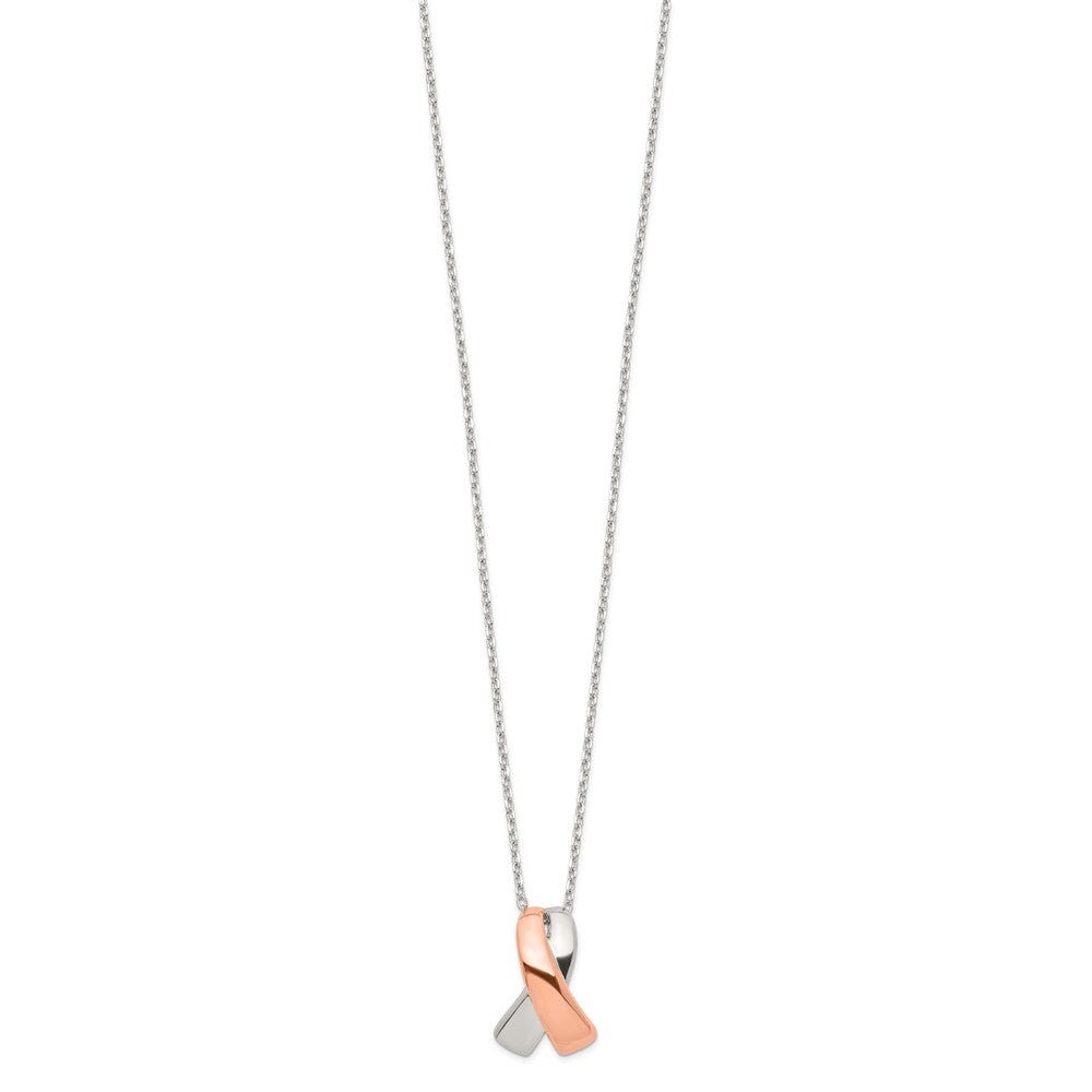FJC Finejewelers 925 Sterling Silver Cable Rose-tone Awareness Ribbon with 2in ext. Necklace 16 Inches x 12 mm