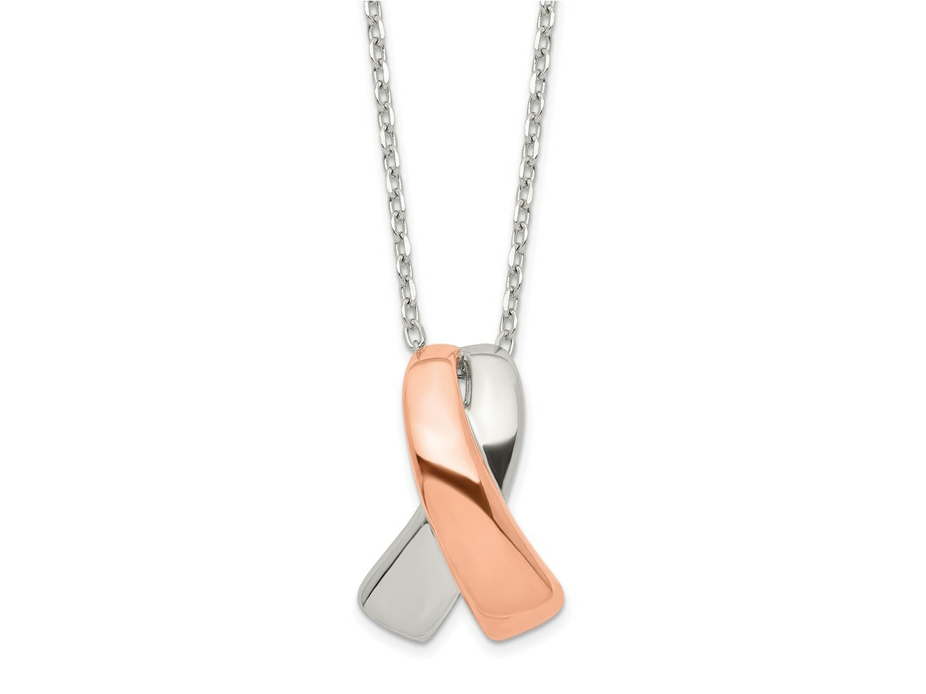 FJC Finejewelers 925 Sterling Silver Cable Rose-tone Awareness Ribbon with 2in ext. Necklace 16 Inches x 12 mm