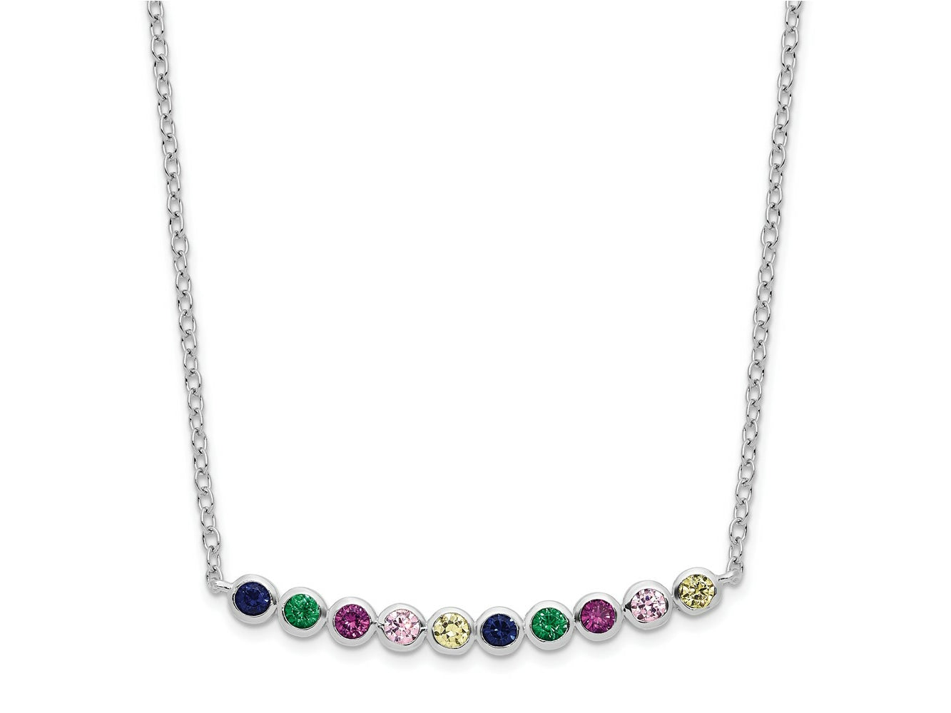 FJC Finejewelers 925 Sterling Silver Cable  Polished Multi-color CZ Bar Necklace 18 Inches x 30 mm