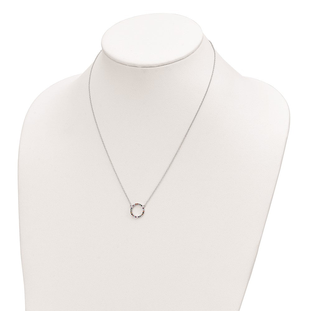 FJC Finejewelers 925 Sterling Silver Cable  Polished Multi-color Circle CZ Necklace 18 Inches x 14 mm
