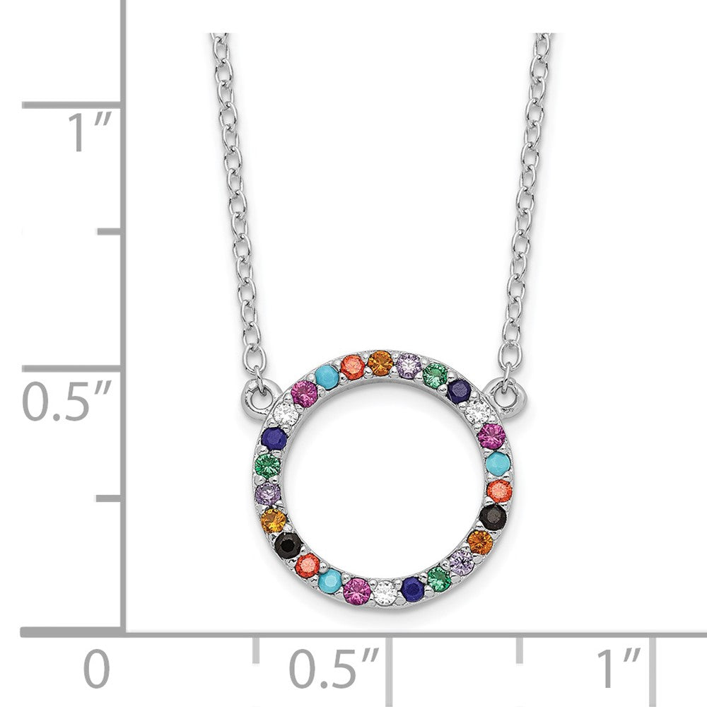 FJC Finejewelers 925 Sterling Silver Cable  Polished Multi-color Circle CZ Necklace 18 Inches x 14 mm