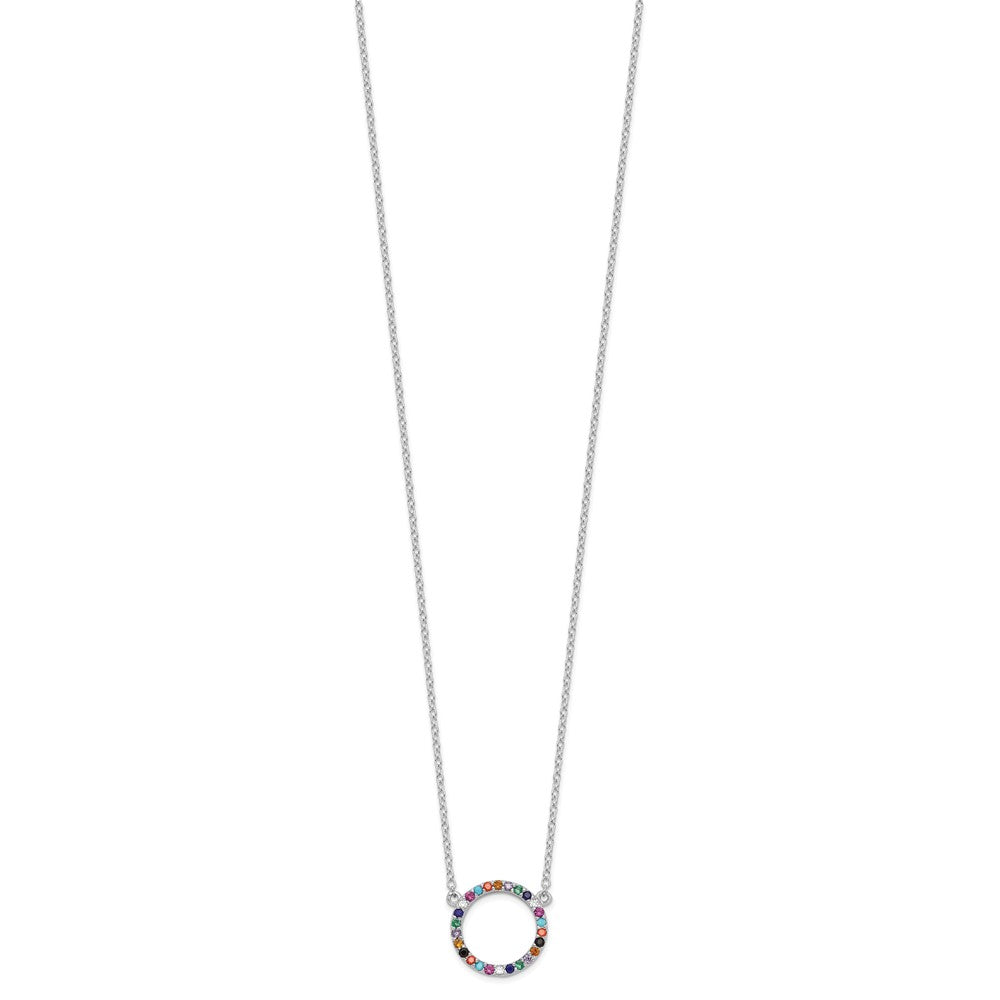 FJC Finejewelers 925 Sterling Silver Cable  Polished Multi-color Circle CZ Necklace 18 Inches x 14 mm