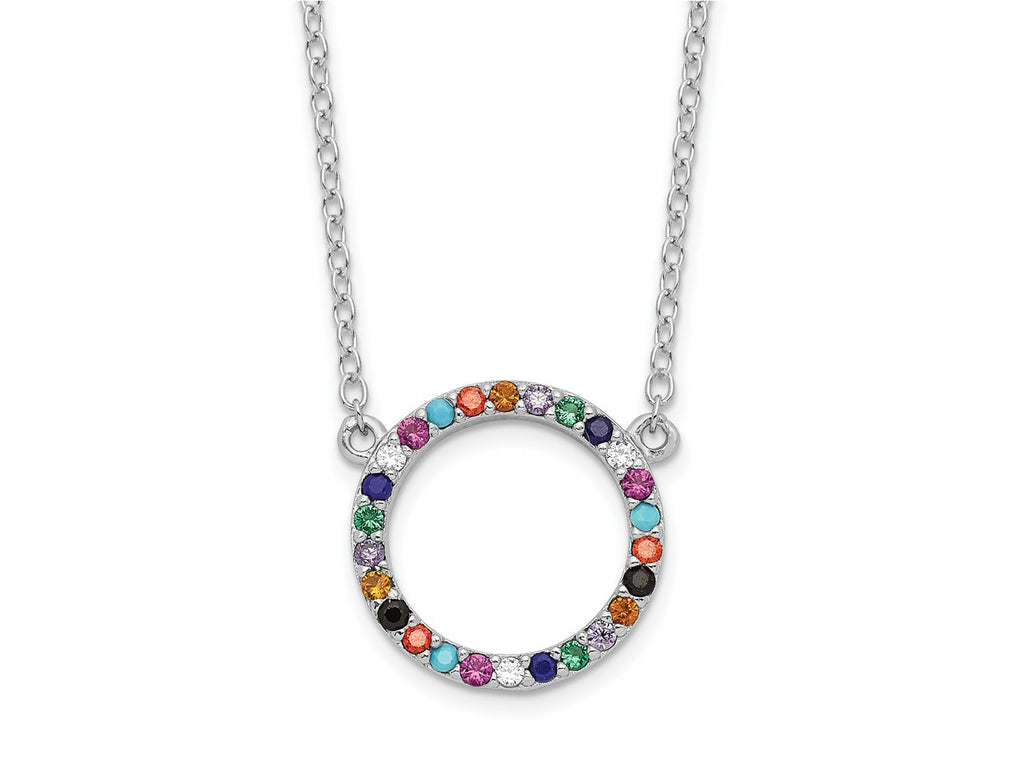 FJC Finejewelers 925 Sterling Silver Cable  Polished Multi-color Circle CZ Necklace 18 Inches x 14 mm