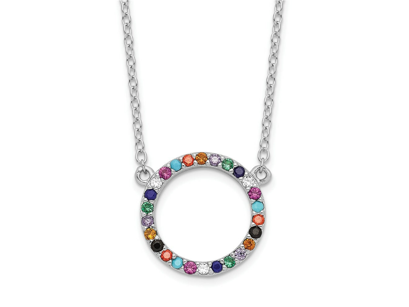 FJC Finejewelers 925 Sterling Silver Cable  Polished Multi-color Circle CZ Necklace 18 Inches x 14 mm