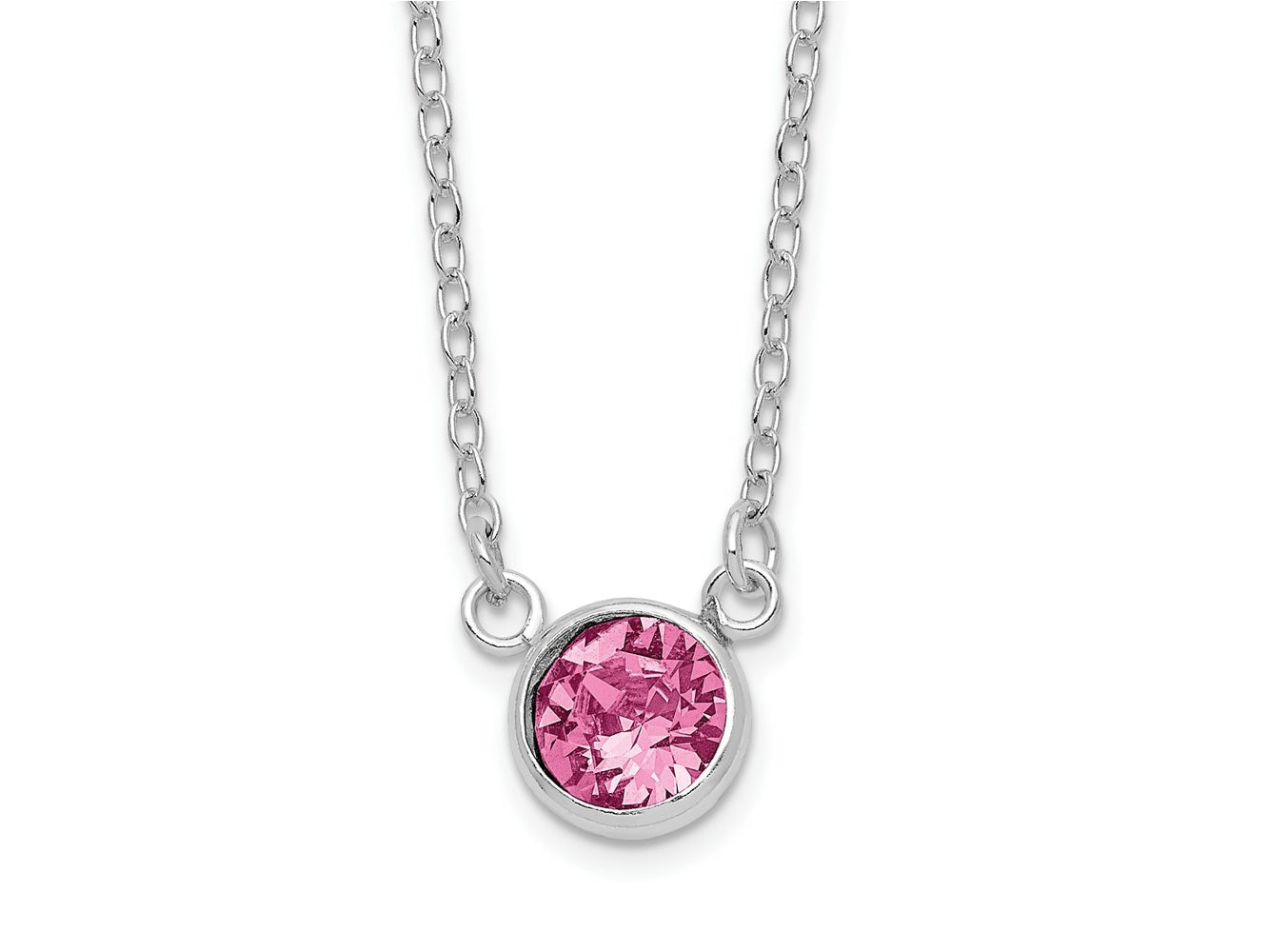 FJC Finejewelers 925 Sterling Silver Fancy Rhodium Plated Pink Crystal Necklace 18 Inches x 6 mm