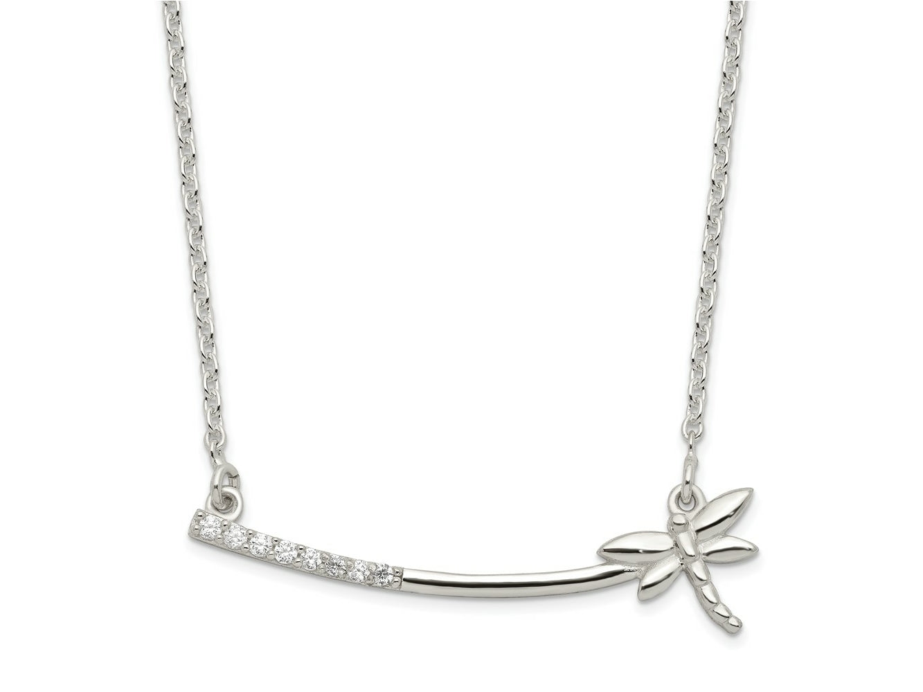 FJC Finejewelers 925 Sterling Silver CZ Dragonfly Bar Necklace 16 Inches x 36 mm