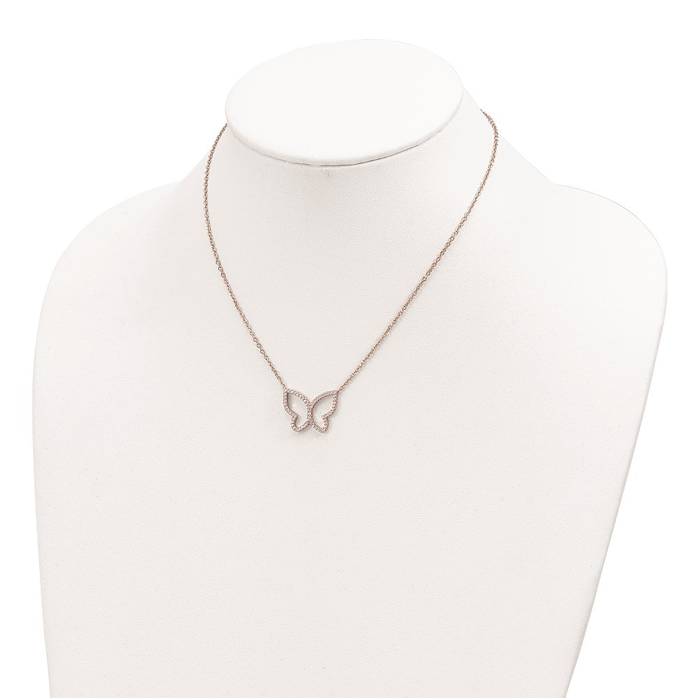 FJC Finejewelers 925 Sterling Silver Rose-tone Open Butterfly CZ with 2 in ext. Necklace 16 Inches x 21 mm