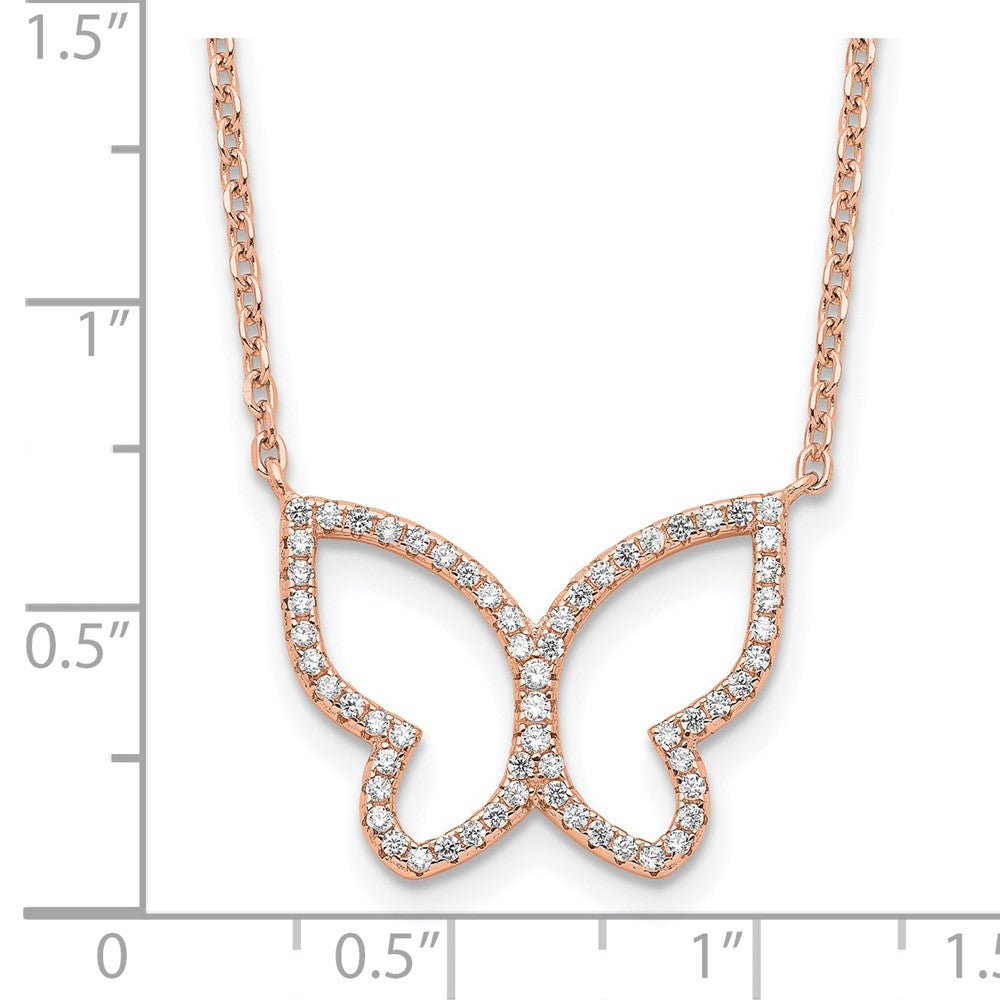 FJC Finejewelers 925 Sterling Silver Rose-tone Open Butterfly CZ with 2 in ext. Necklace 16 Inches x 21 mm