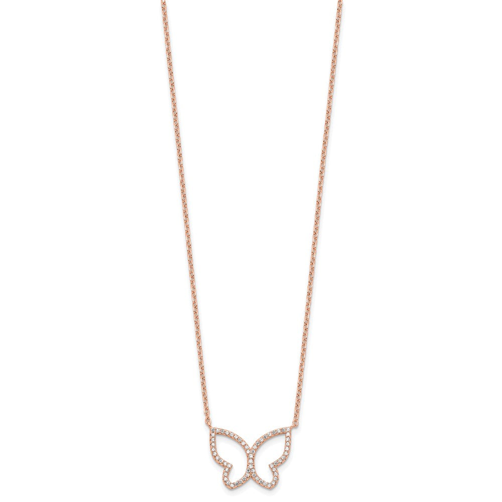 FJC Finejewelers 925 Sterling Silver Rose-tone Open Butterfly CZ with 2 in ext. Necklace 16 Inches x 21 mm