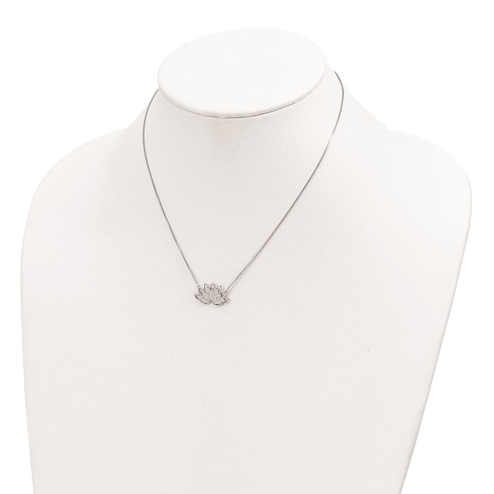 FJC Finejewelers 925 Sterling Silver Fancy Rhodium Plated CZ Lotus Flower Necklace 15 Inches x 19 mm