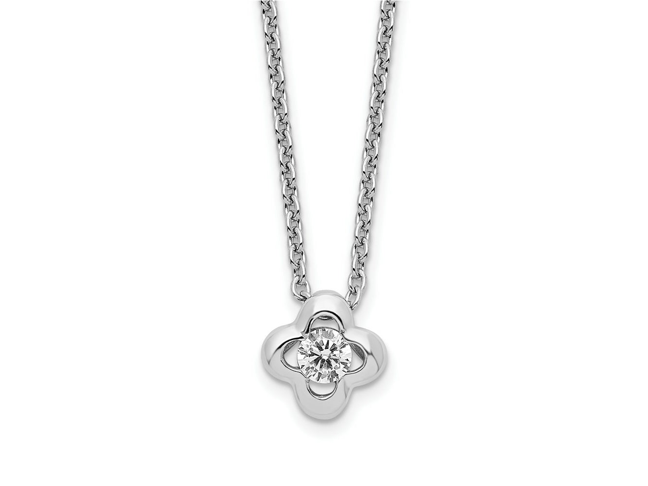FJC Finejewelers 925 Sterling Silver Cable Rhodium Plated Polished CZ Flower Necklace 18 Inches x 7 mm