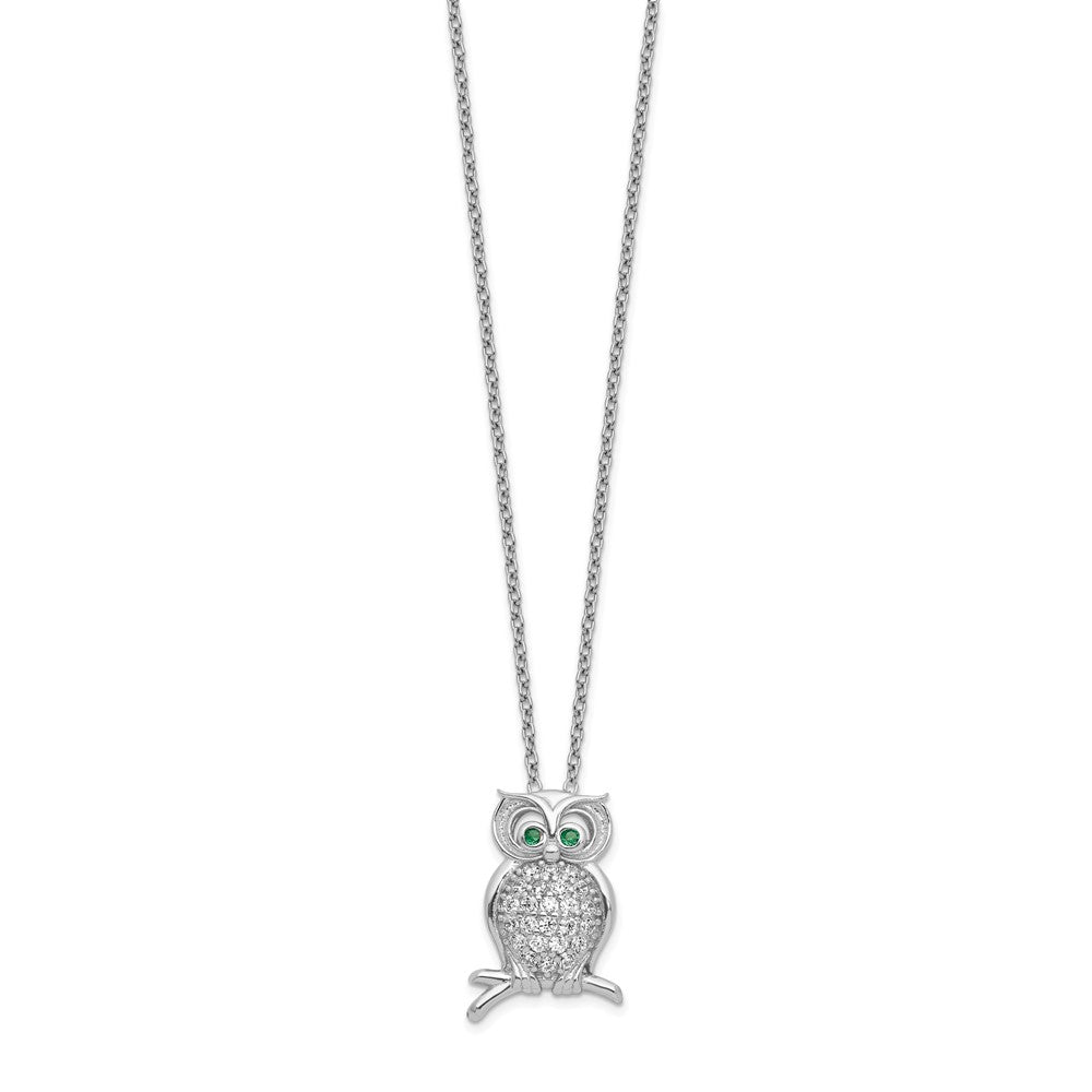 FJC Finejewelers 925 Sterling Silver Cable Polished  Green/Clear CZ Owl 18in Necklace 18 Inches x 11 mm
