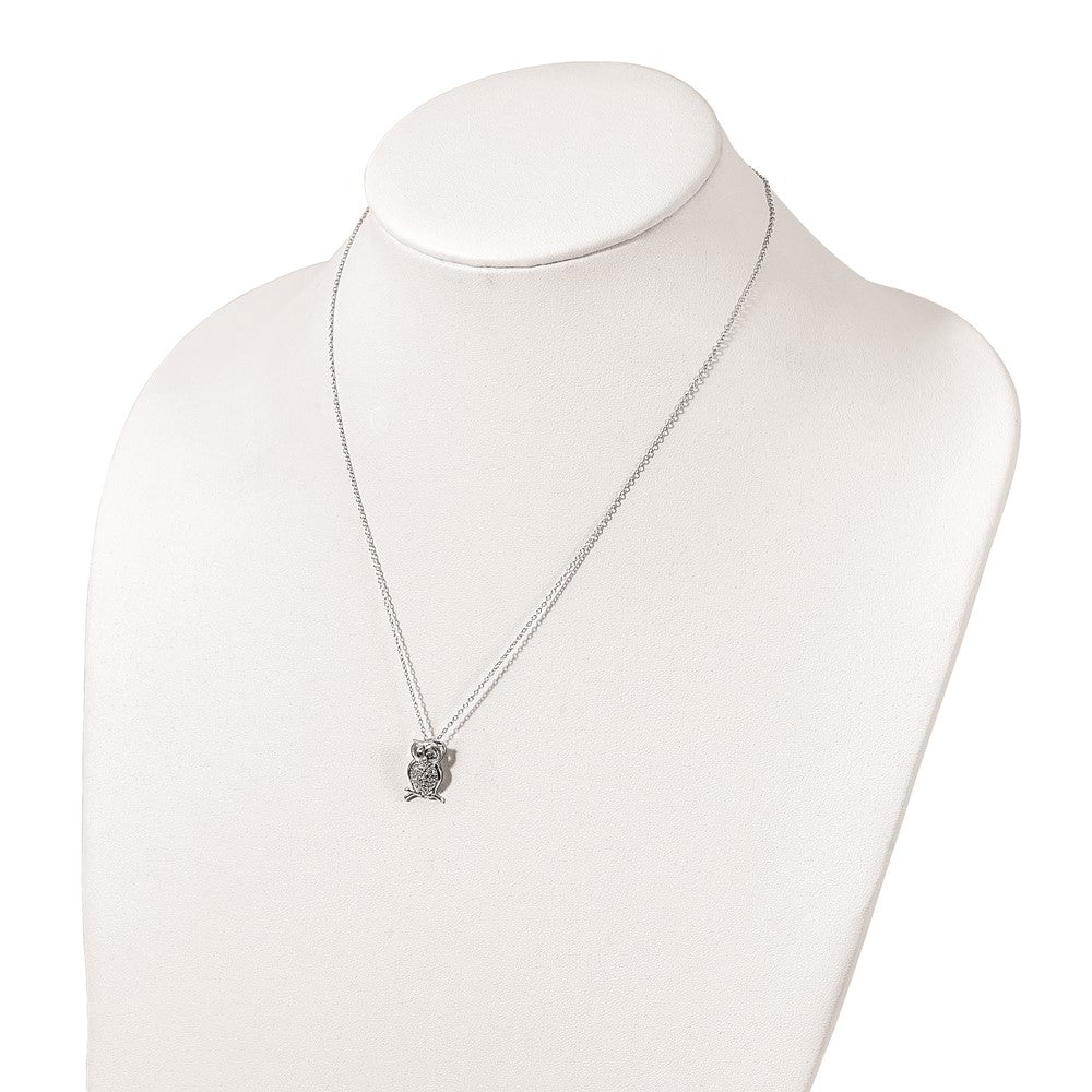 FJC Finejewelers 925 Sterling Silver Cable Polished  Green/Clear CZ Owl 18in Necklace 18 Inches x 11 mm
