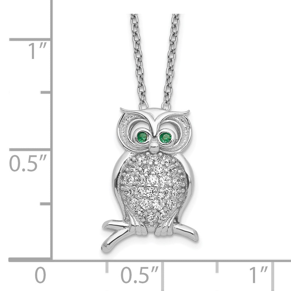 FJC Finejewelers 925 Sterling Silver Cable Polished  Green/Clear CZ Owl 18in Necklace 18 Inches x 11 mm