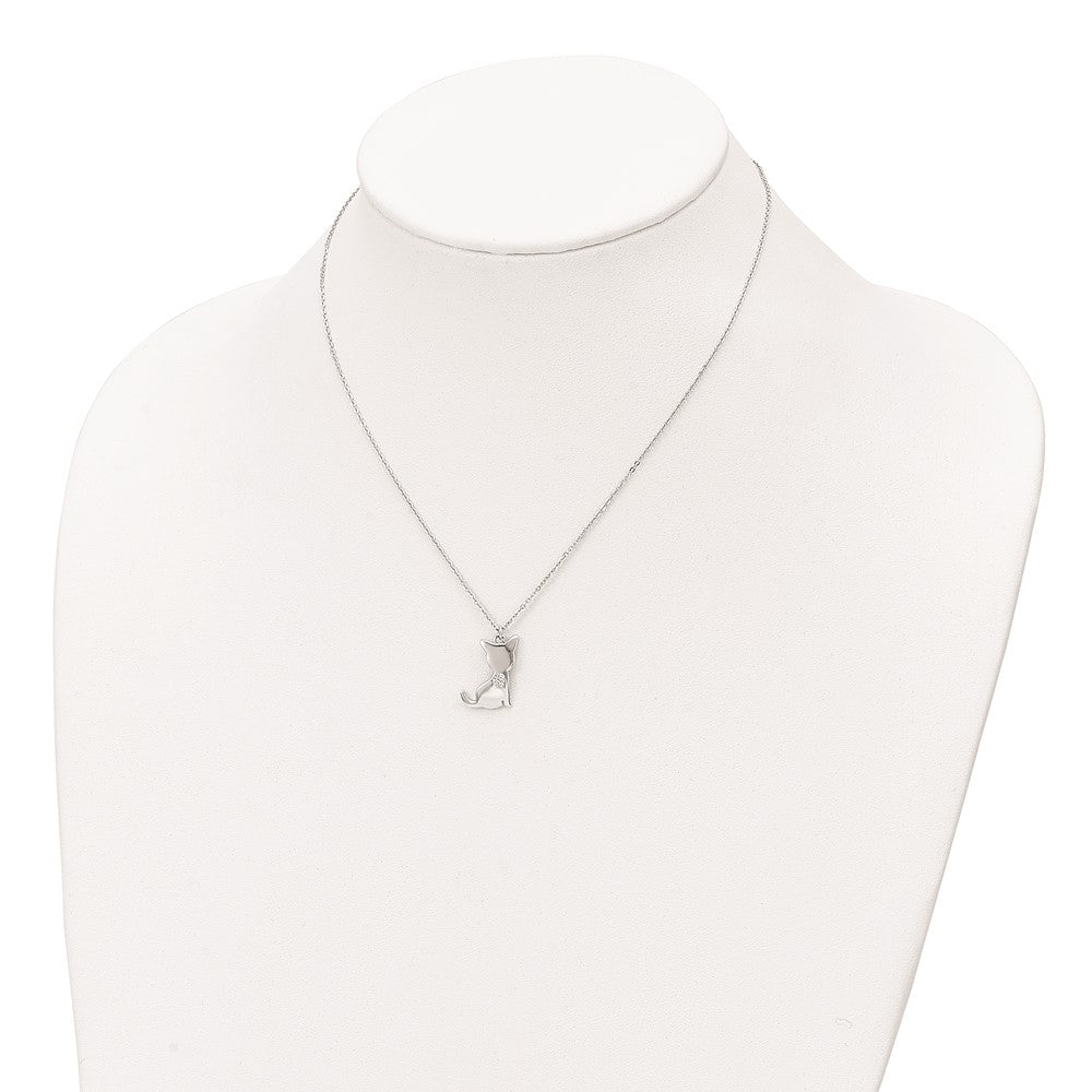 FJC Finejewelers 925 Sterling Silver Cable Rhodium Plated CZ Heart Cat Necklace 16 Inches x 13 mm
