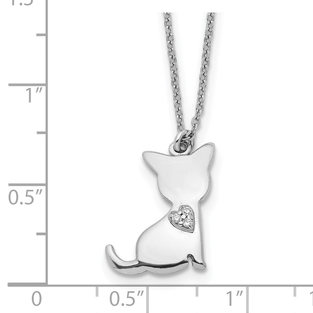 FJC Finejewelers 925 Sterling Silver Cable Rhodium Plated CZ Heart Cat Necklace 16 Inches x 13 mm