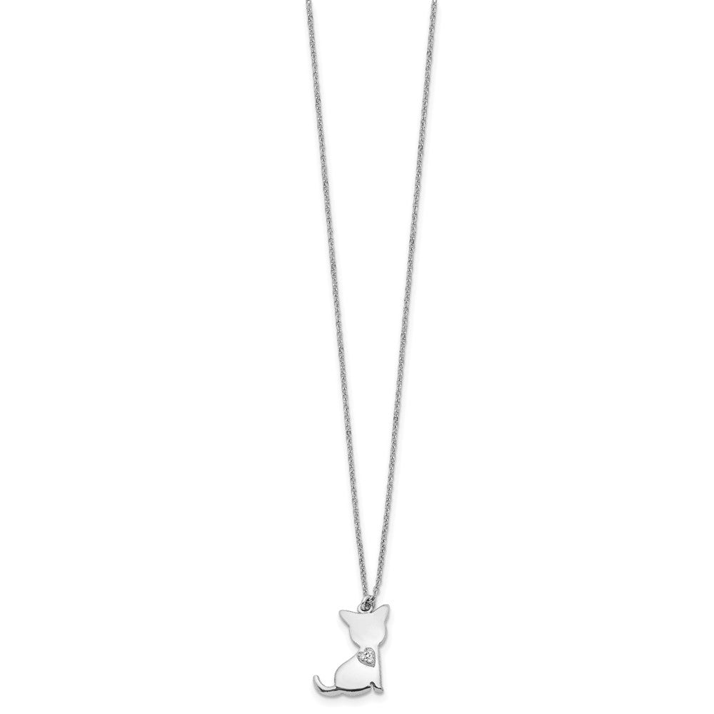 FJC Finejewelers 925 Sterling Silver Cable Rhodium Plated CZ Heart Cat Necklace 16 Inches x 13 mm