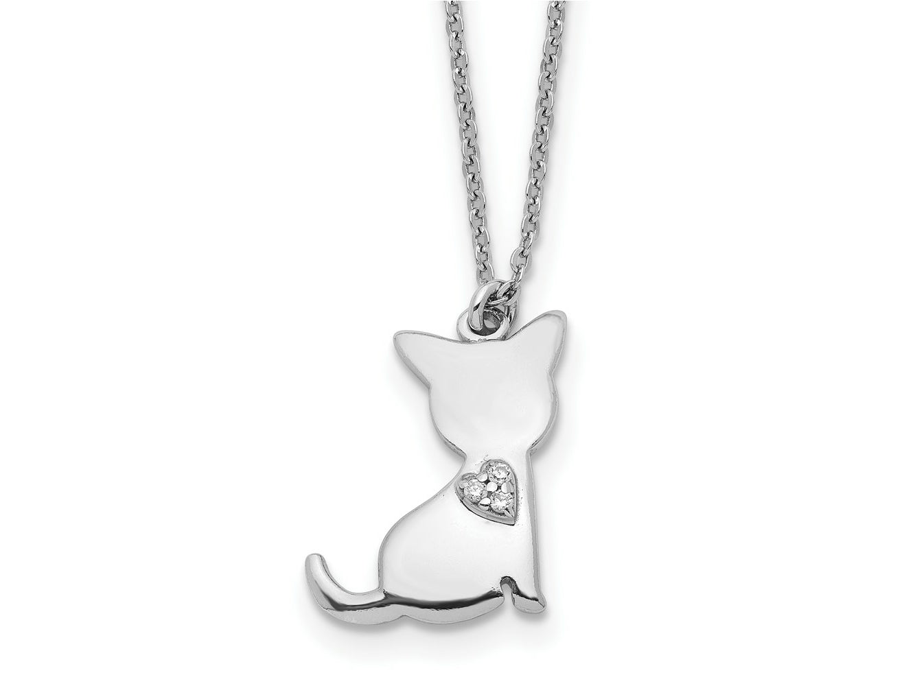 FJC Finejewelers 925 Sterling Silver Cable Rhodium Plated CZ Heart Cat Necklace 16 Inches x 13 mm