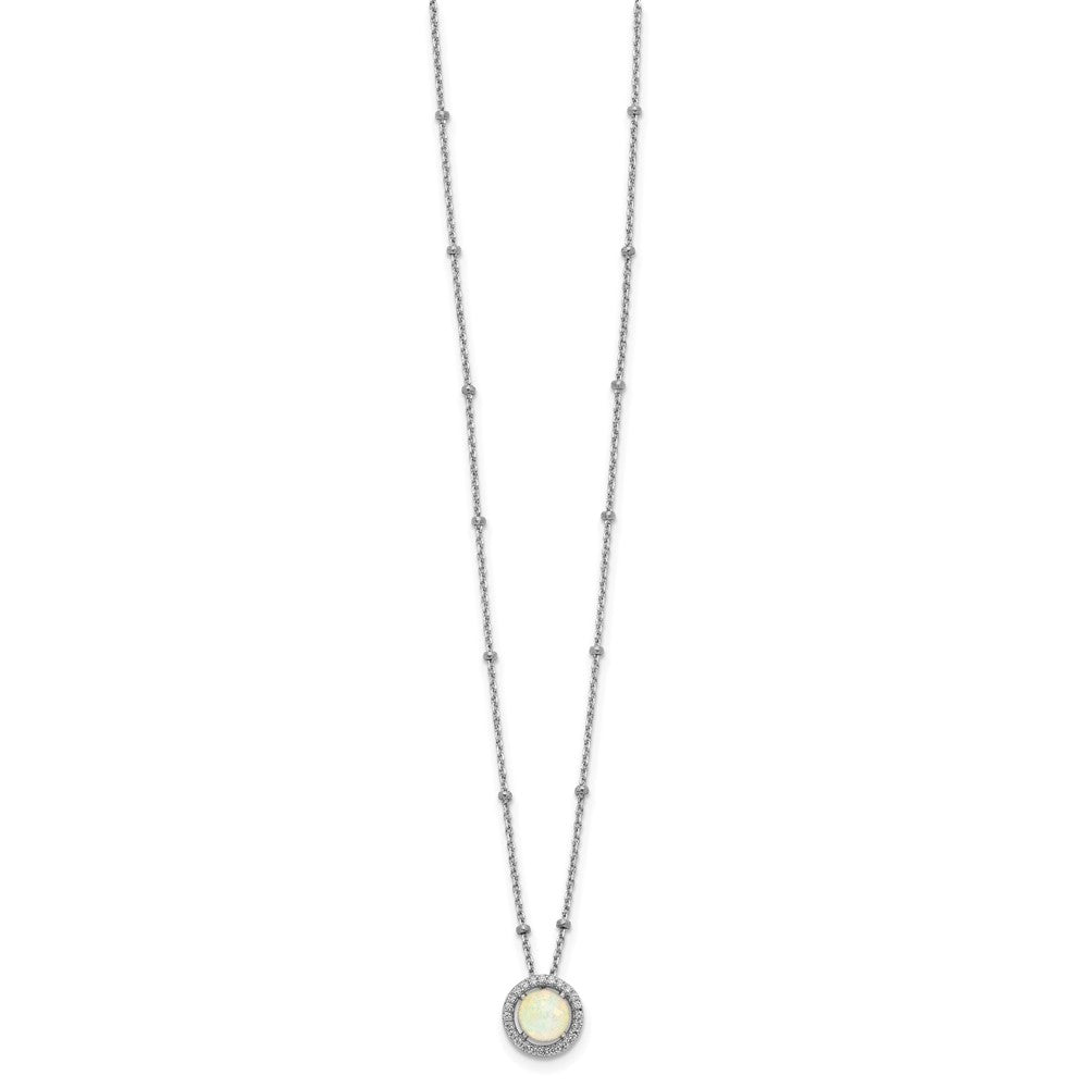 FJC Finejewelers 925 Sterling Silver Cable Created Opal CZ Beaded Necklace 16 Inches x 9 mm