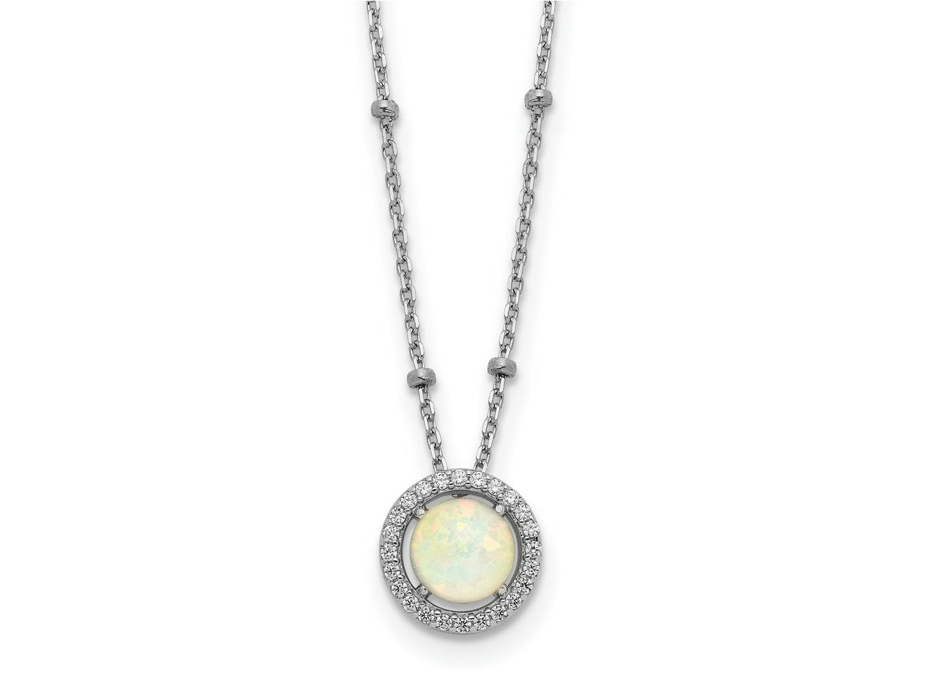 FJC Finejewelers 925 Sterling Silver Cable Created Opal CZ Beaded Necklace 16 Inches x 9 mm