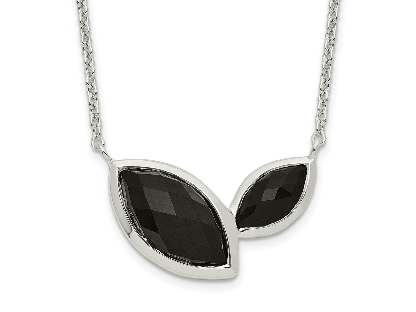 FJC Finejewelers 925 Sterling Silver Fancy Faceted Onyx Necklace 18 Inches x 18 mm