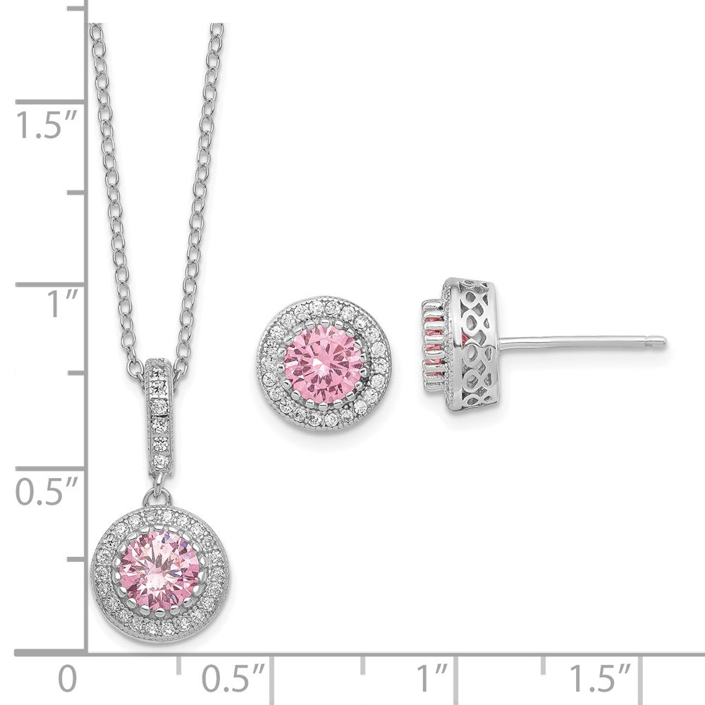 FJC Finejewelers 925 Sterling Silver Polished Rhodium Plated CZ 18in Necklace/Post Earrings Jewelry Set