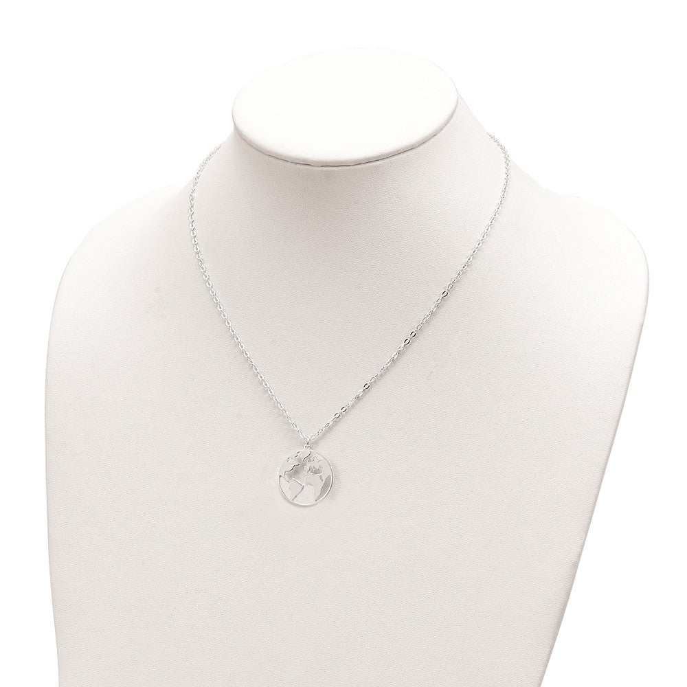 FJC Finejewelers 925 Sterling Silver Polished/Satin World with .75 in ext Necklace 17 Inches x 22 mm