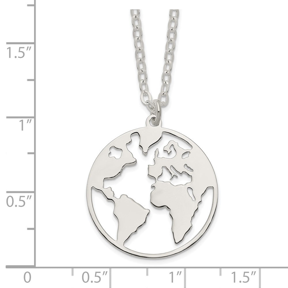 FJC Finejewelers 925 Sterling Silver Polished/Satin World with .75 in ext Necklace 17 Inches x 22 mm