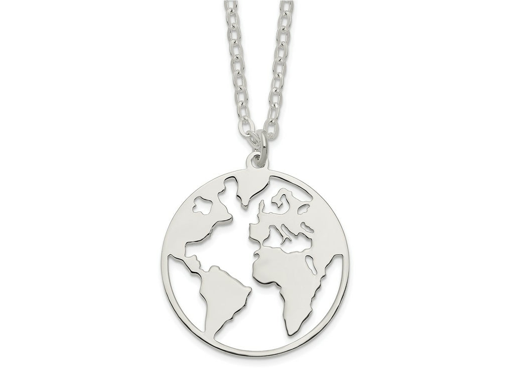 FJC Finejewelers 925 Sterling Silver Polished/Satin World with .75 in ext Necklace 17 Inches x 22 mm