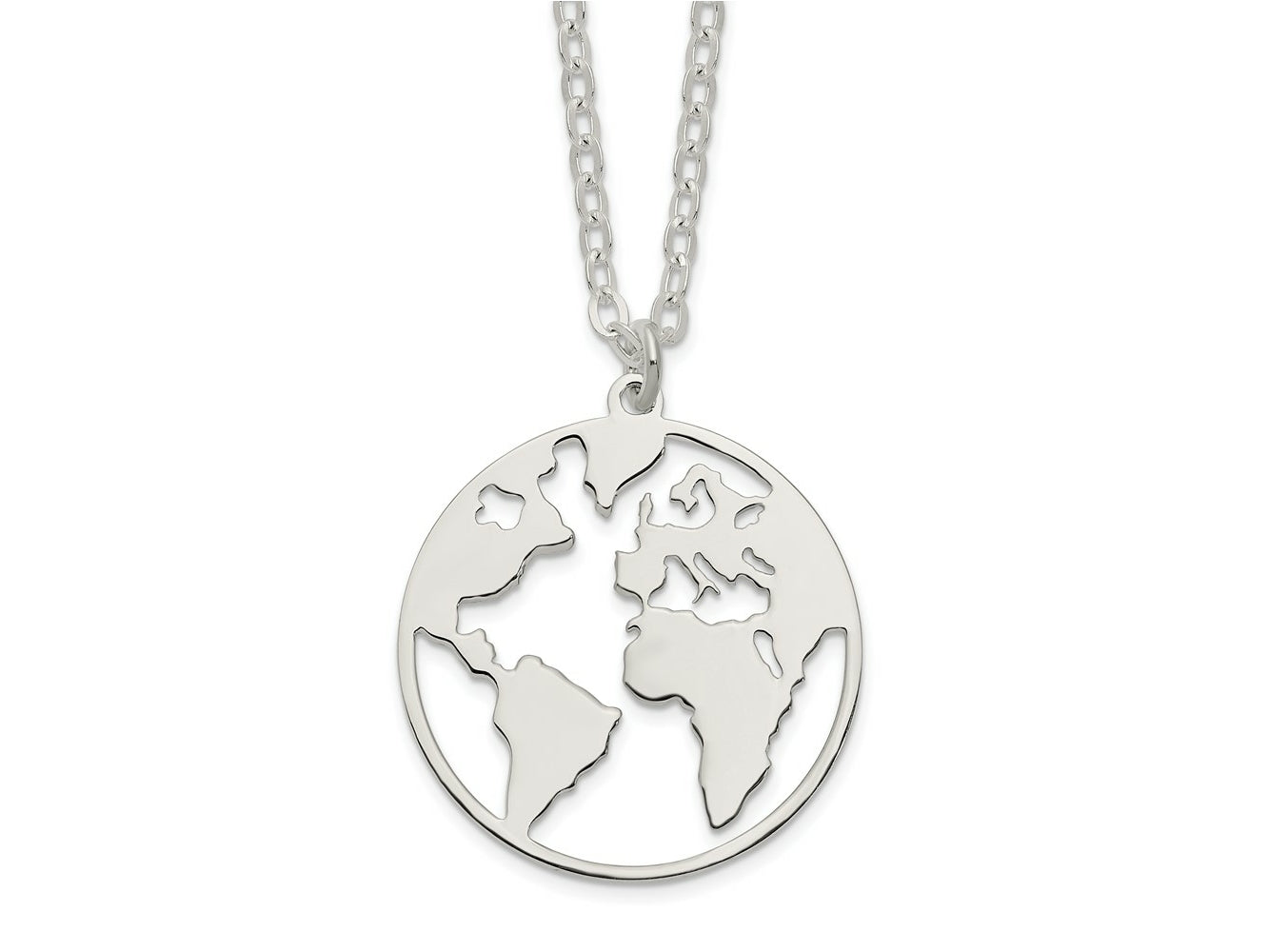 FJC Finejewelers 925 Sterling Silver Polished/Satin World with .75 in ext Necklace 17 Inches x 22 mm