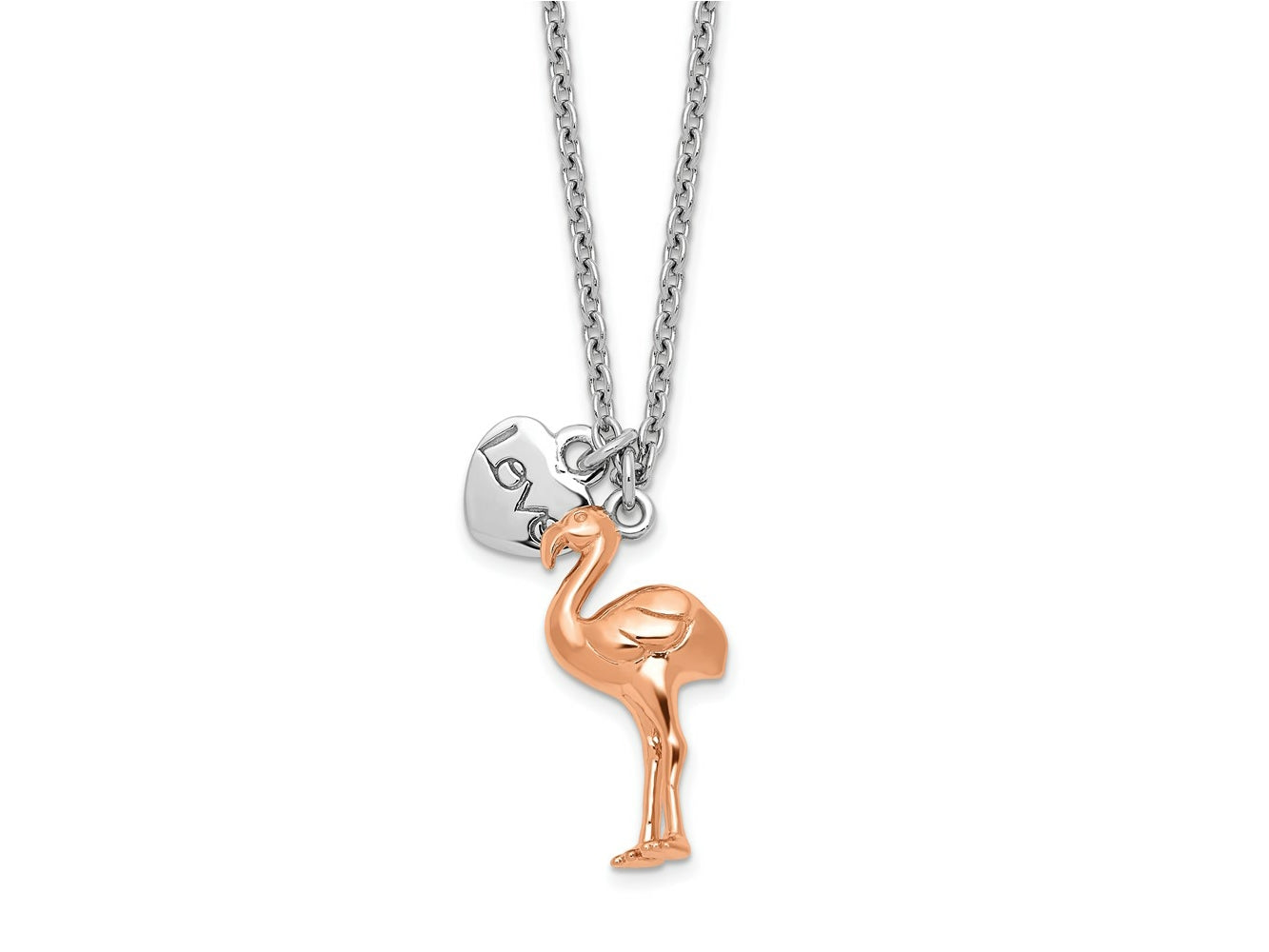 FJC Finejewelers Gold Plated Silver  Rose-tone Flamingo Heart 16.5 + 1in Necklace 16 Inches x 8 mm