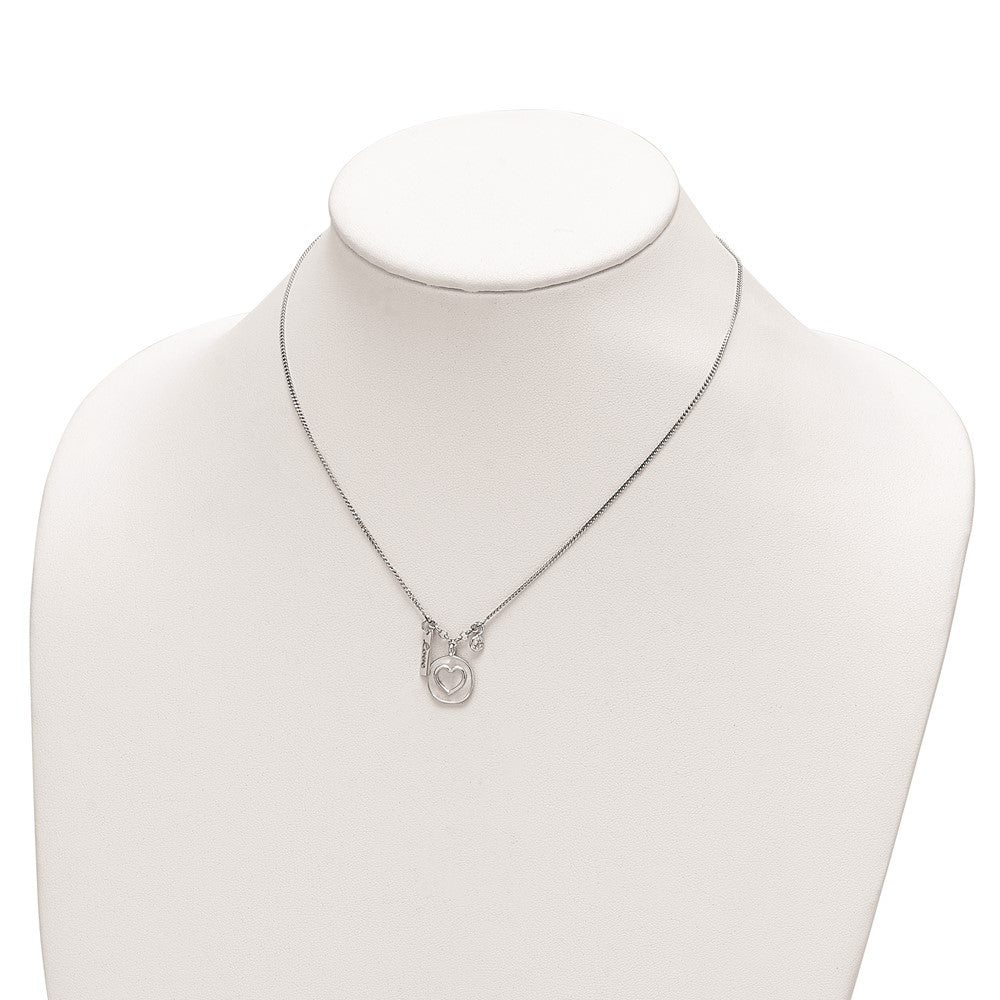 FJC Finejewelers 925 Sterling Silver Curb  Satin Heart Love CZ Necklace 16 Inches x 12.16 mm