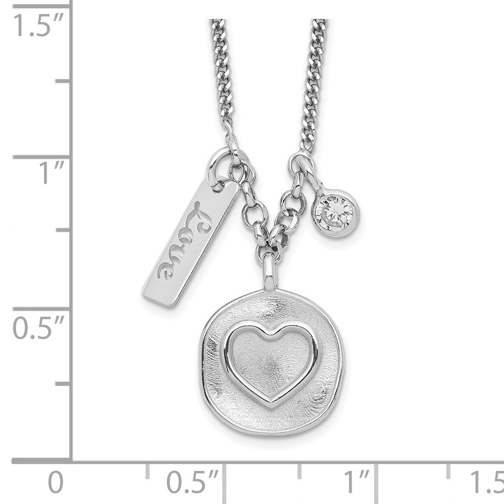 FJC Finejewelers 925 Sterling Silver Curb  Satin Heart Love CZ Necklace 16 Inches x 12.16 mm